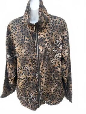 EVR Silk Leopard Print Zip Jacket Large